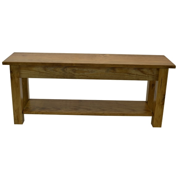 RANCH COLLECTION FARMHOUSE BENCH WITH SHELF: GOLDEN OAK-42