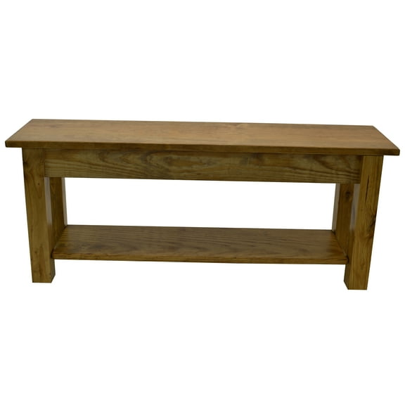 RANCH COLLECTION FARMHOUSE BENCH WITH SHELF: GOLDEN OAK-48