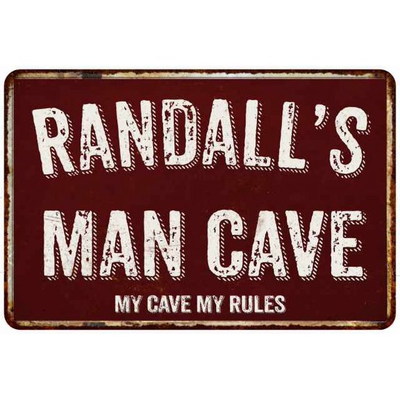 RANDALL'S Man Cave Red Grunge Sign 12 x 18 Matt Finish Metal Sign 112180003427