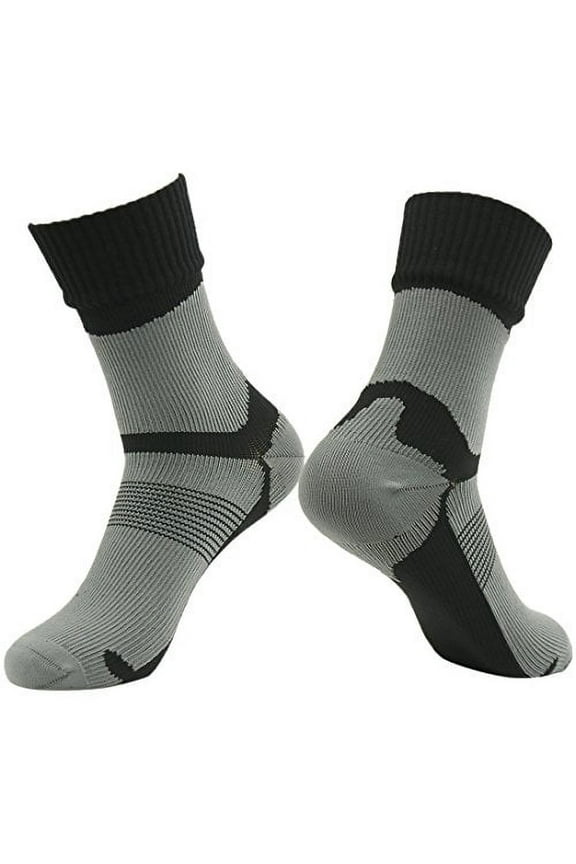 Waterproof Nylon Socks, Men's Dri-Fit High Cushioned Socks Thermal Comfort Hiker Crew Length Socks for Special Operation Black Grey