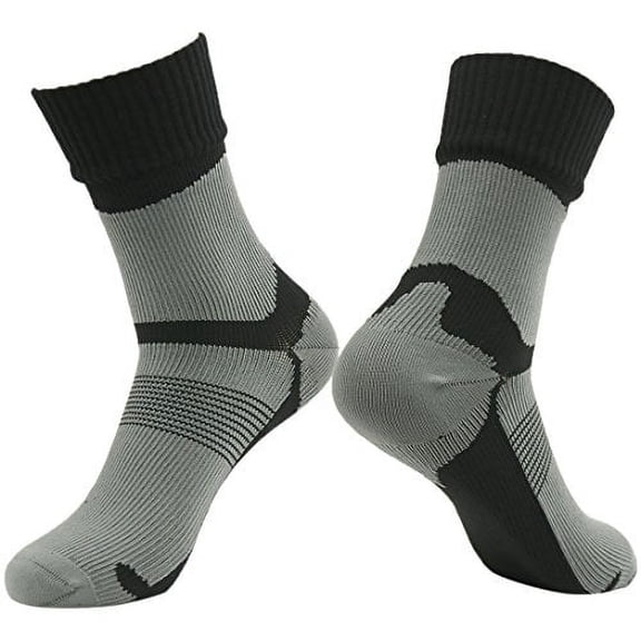 RANDY SUN Waterproof Nylon Socks, Men's Dri-Fit High Cushioned Socks Thermal Comfort Hiker Crew Length Socks for Special Operation Black Grey