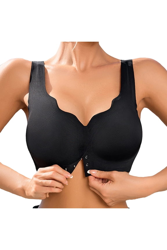 Bras for Women Full Coverage Front Button Comfortable Back Slim Adjustable Supportive Women's Bra,Black