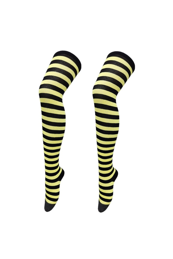 Knee High Stockings for Women Comfortable Christmas Long Over Socks Christmas Party Costumes Socks Long Striped Socks 1 Pair Soft Breathable Women's Tights,Yellow