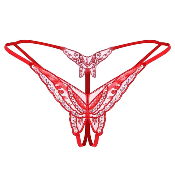 RANJIE Lingerie for Women Babydoll Sequin Embroidery Open Crotch Transparent Color Appeal Underpants Cute Charming Women's Underwear,Red