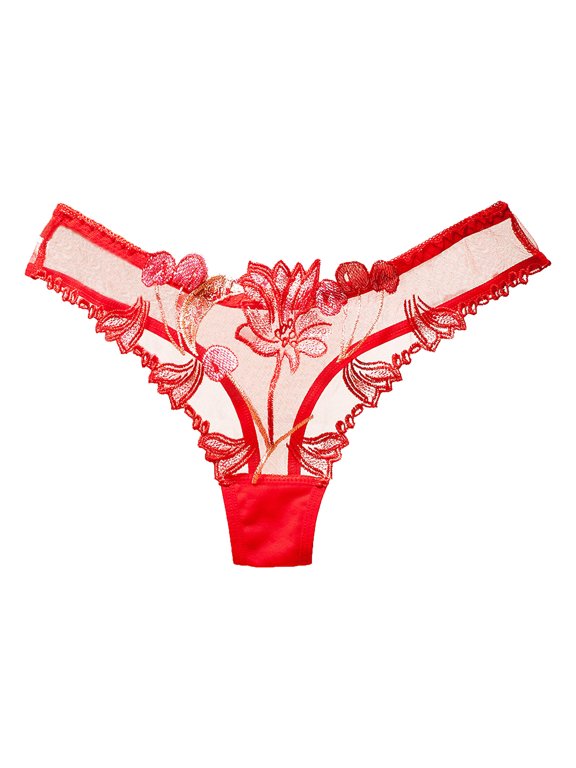 Lingerie for Women Breathable Transparent Embroidery Feminine Lace Thong Babydoll Underwear Women's Panties,Red