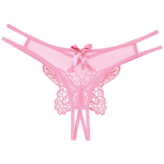 RANJIE Panties for Women Breathable Low Waist Traceless Mesh Embroidered Big Butterfly Open End Thong Soft Full Coverage Women's Underpants,One Size