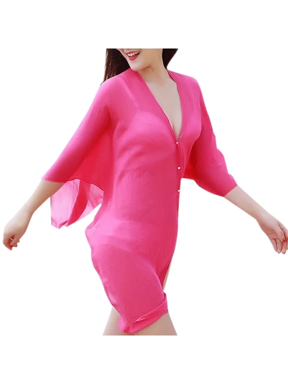 Silk Scarves for Women Fashion Chiffon Beach Cover up Swimsuit Kimono Cardigan Beach Cover up Soft Lightweight Bandanas Women's Wrap and Shawl,Pink