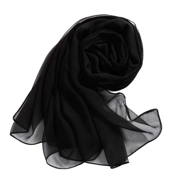 RANJIE Silk Scarves for Women Fashion Thin Girls Chiffon Long Lady Soft Lightweight Bandanas Women's Wrap and Shawl,Black