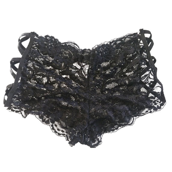 RANJIE Women's Lingerie Charming Lace Hollow Size Out Plus Briefs Babydoll Cute Underwear for Womens,Black