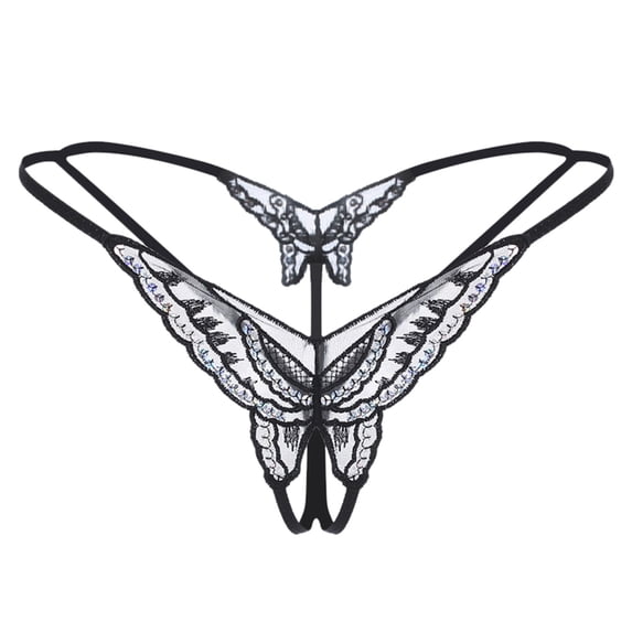 RANJIE Women's Lingerie Charming Sequin Embroidery Open Crotch Transparent Color Appeal Underpants Babydoll Cute Underwear for Womens,Black