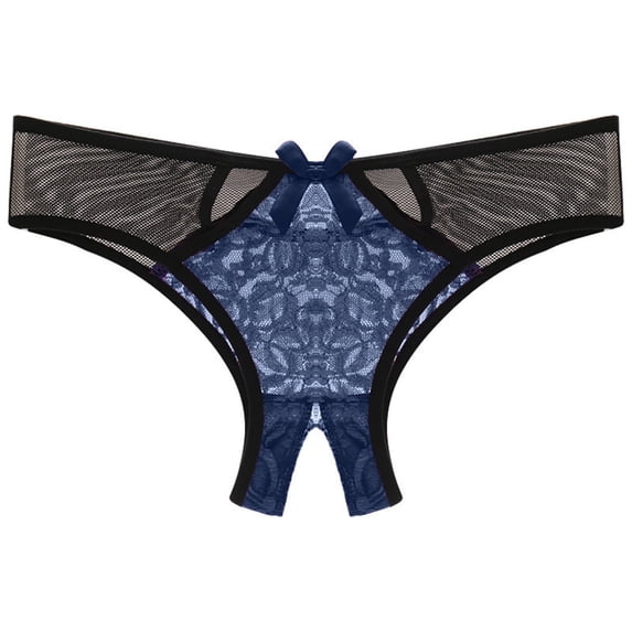 RANJIE Women's Lingerie Charming Underpants Open Crotch Panties Low Waist Lace Briefs Babydoll Cute Underwear for Womens,Blue