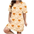 thumbnail image 1 of RANJIE Women's Plus Size Nightgown Heart Print Short Sleeve Crewneck Loose Sleep Dress Nightwear for Valentine's Day, Orange 5XL, 1 of 3