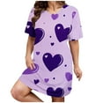 thumbnail image 1 of RANJIE Women's Plus Size Nightgown Heart Print Short Sleeve Crewneck Loose Sleep Dress Nightwear for Valentine's Day, Purple 5XL, 1 of 5