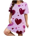 thumbnail image 1 of RANJIE Women's Plus Size Nightgown Heart Print Short Sleeve Crewneck Loose Sleep Dress Nightwear for Valentine's Day, Red 5XL, 1 of 5