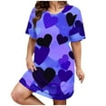 thumbnail image 1 of RANJIE Women's Valentine's Day Nightgown Heart Print Short Sleeve Sleep Shirt Dress Sleepwear, Blue 5XL, 1 of 5