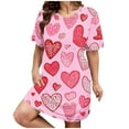 thumbnail image 1 of RANJIE Women's Valentine's Day Nightgown Heart Print Short Sleeve Sleep Shirt Dress Sleepwear, Pink XL, 1 of 5