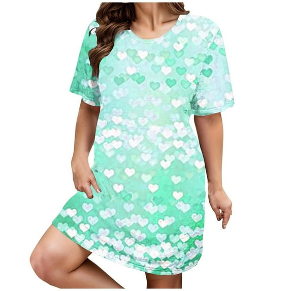 RANJIE Womens Nightgowns Cotton Sleepwear Plus Size Sleep Shirt Short Sleeve Nightshirt Print Sleepshirt Valentine's Day Gift, Green 4XL