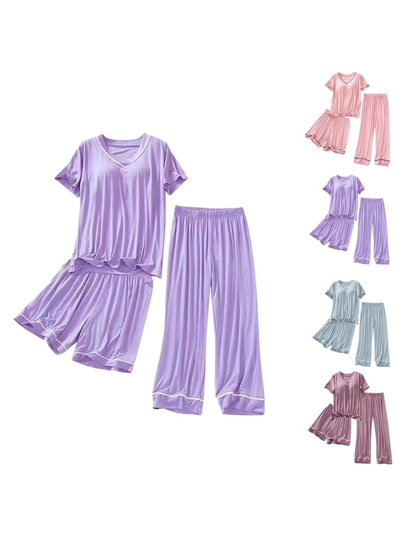 Womens Petite Set Petite Length Top Wide Leg Pants Soft Comfy Loungewear Pajama Set,Hot Sales,M-XL