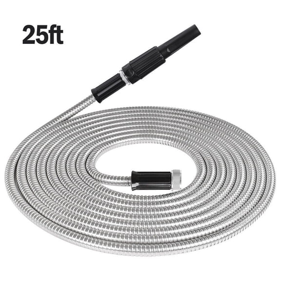 RANME Lightweight Flexible Metal Garden Water Hose, 25Ft Stainless Steel Water Hose For Powerful Stream, Durable And Rust Resistant
