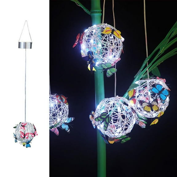 RANME Solar Lighted Hanging Mesh Orb Solar Lighted With Colorful Butterflies,For Yard