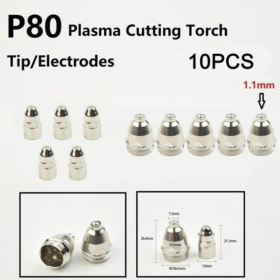 Plasma Cutter P80 Torch Consumables P80 Electrode Nozzle 1.1 1.3 1.5 1
