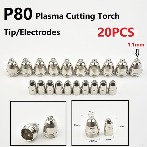 RANMEI 20Pcs Premium P80 Plasma Cutting Torchs Consumables Cutting 60A 80A 100A P80 Cnc Plasma Cutting Torchs Tip Electrode Nozzles