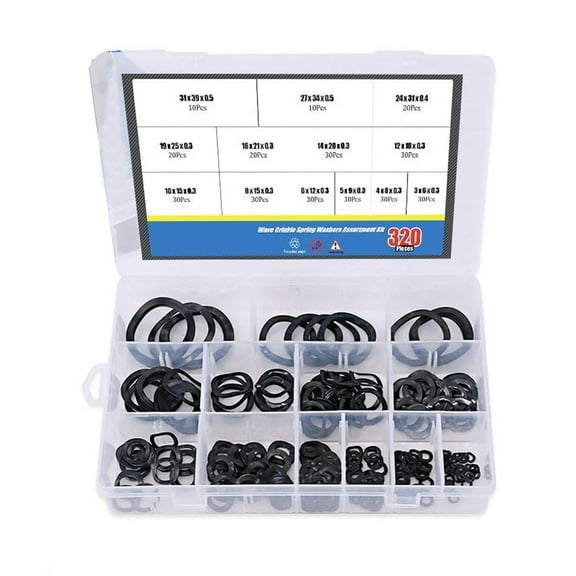 RANMEI 320Pcs Carbon Steel Compression Type Wavy Wave Crinkle Spring Washers Assortment Kit For Secure Electrical Connections