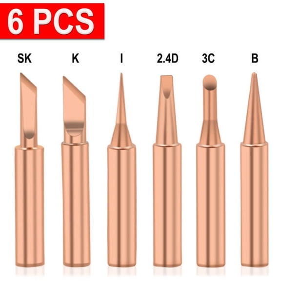 RANMEI 6 Pcs Soldering Iron Tips I B K Sk 3C 2.4D Copper Tips Set Replacement Parts For Welder Soldering Welding Equipment Accessories