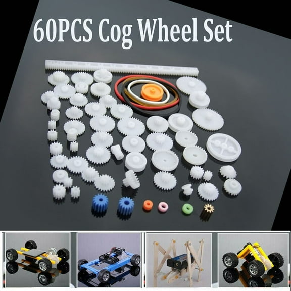 RANMEI Cog Wheel Plastic Gear Pulley Kit For Diy Robotics And Toy Car Building 60 Piece Assortment Of Gear Parts And Accessories