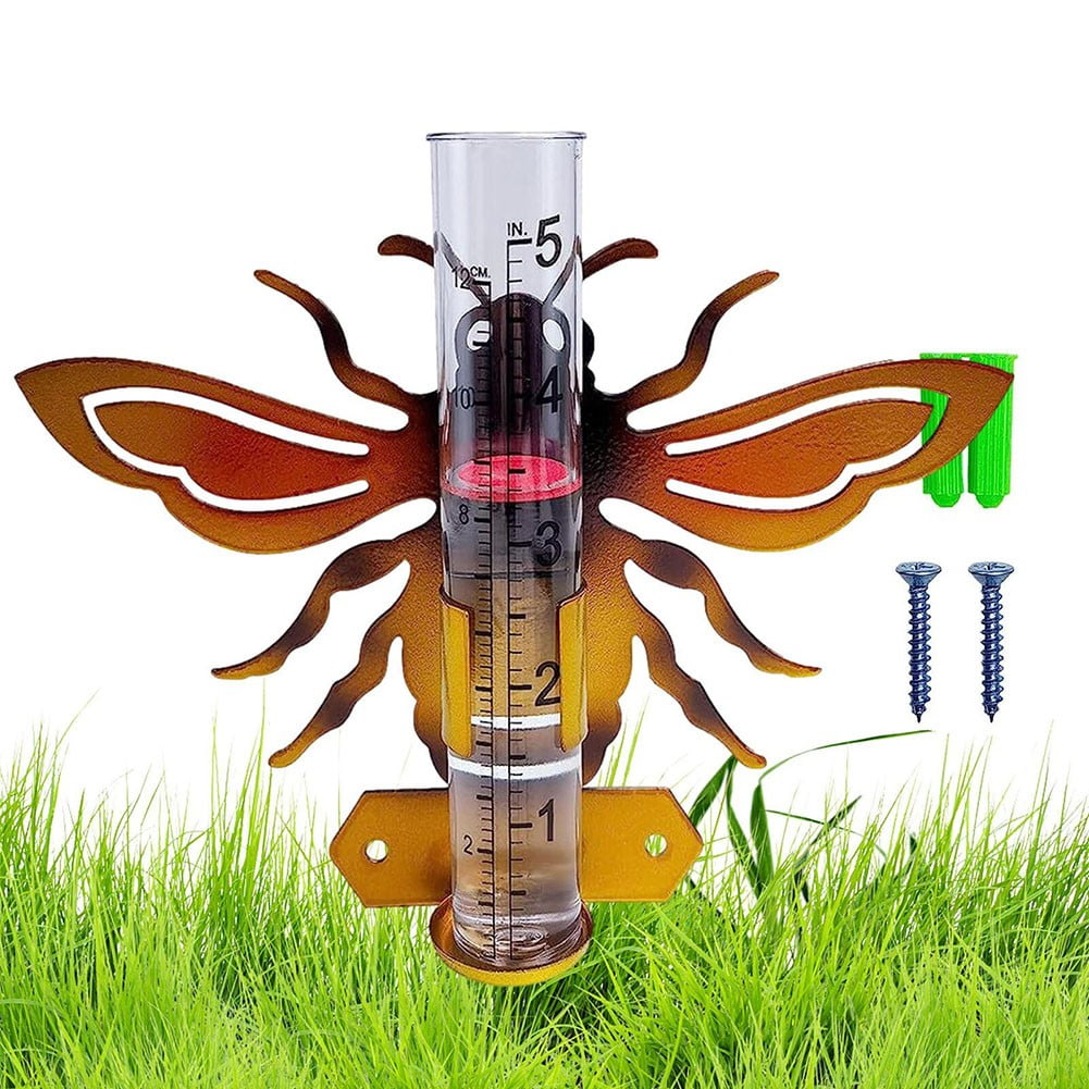 RANMEI Glass Rain Gauge Easy To Read Rain Collector With Metal Art