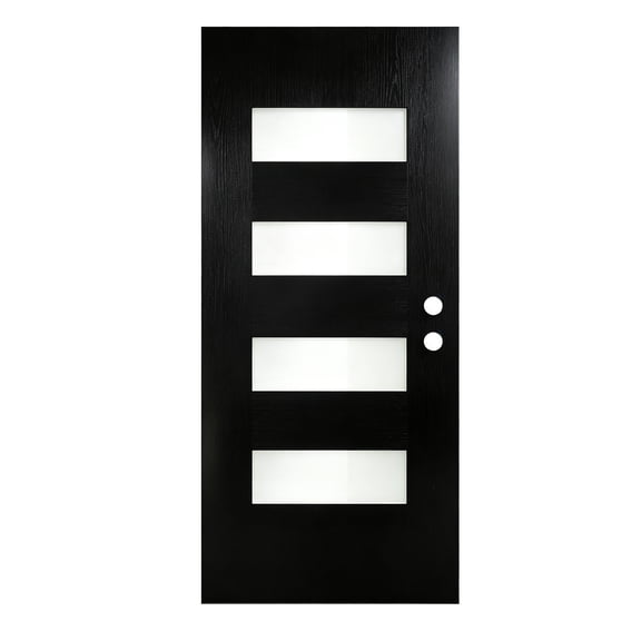 RANSENERS 36 x 80 Fiberglass Entry Door Slab, Wood Grain Finish, Black, 4-Lite Frosted Glass, for Entrance, Side, Garage