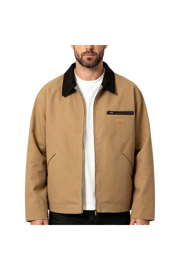 Mens Fashion Workwear Jacket Classic Vintage Varsity Bomber Letterman Coat Casual Wear Khaki L