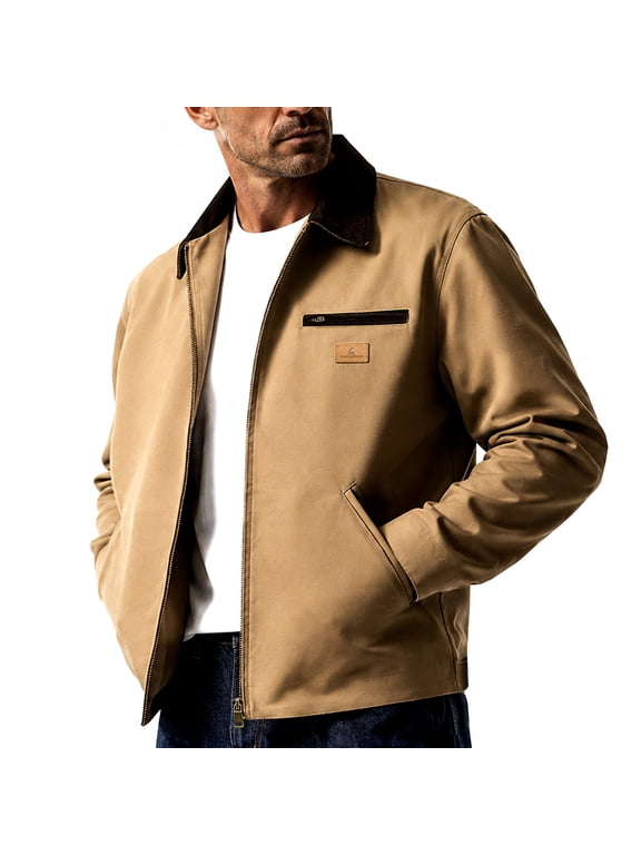 Mens Detroit Jacket Utility Canvas Windbreaker Casual Workwear Khaki L