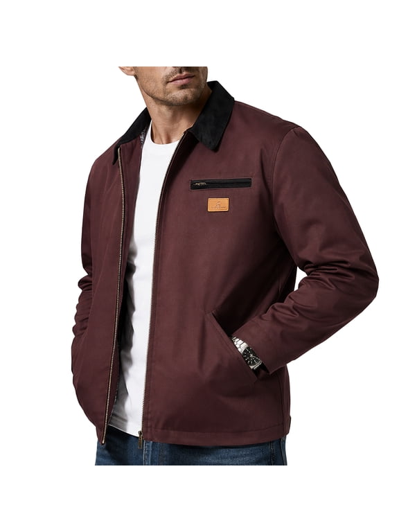 Mens Detroit Jacket Utility Canvas Windbreaker Casual Workwear Maroon L