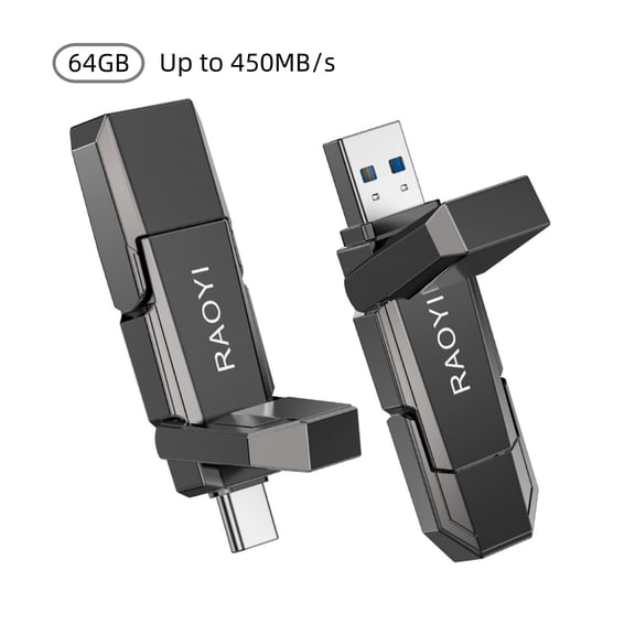 RAOYI 64GB USB 3.2 Gen1 External SSD Dual USB A + Type-C up to 450MB/s , 2-in-1 Hard Drive Portable SSD for iPhone 15/16/17