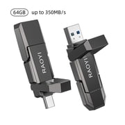 RAOYI 64GB USB 3.2 Gen1 External SSD Dual USB A + Type-C up to 350MB/s , 2-in-1 Hard Drive Portable SSD for iPhone 15/16/17