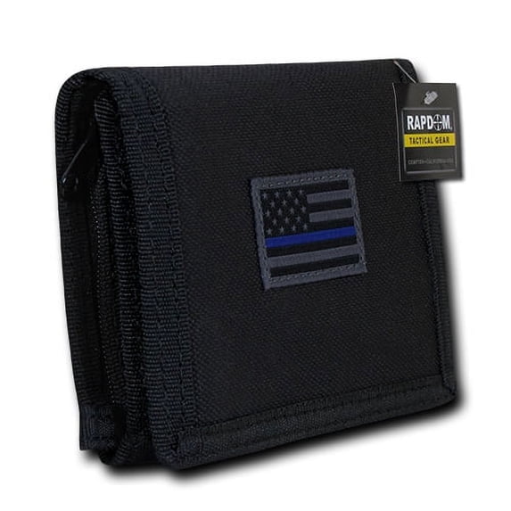 RAPDOM Men's Tri-Fold Wallet Tactical Non Stick ID Window 18 Compartment USA Flag, Thin Blue Line