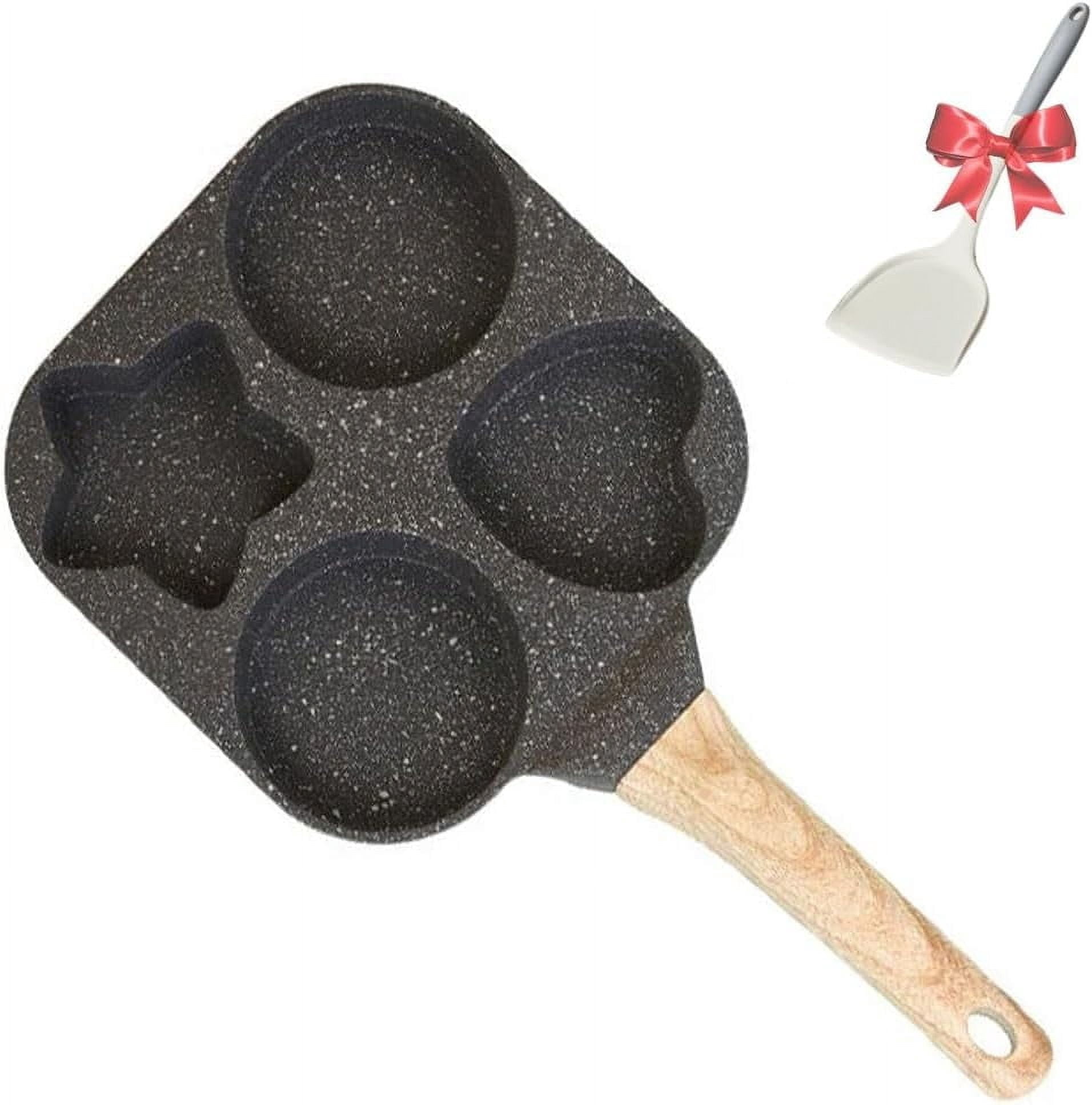 RAPOBRIX 1 Set 4-Cup Skillet with Handle, Mini Nonstick Pancake Maker for Breakfast, Non Stick Egg Frying Pans 4-Cups Shapes Mold, Multi-Purpose Fl...