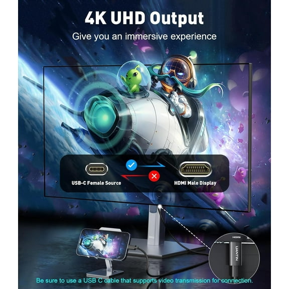 RAPOBRIX 2-Pack USB-C to HDMI Adapter - 4K@60Hz Uni-Directional for MacBook/Galaxy