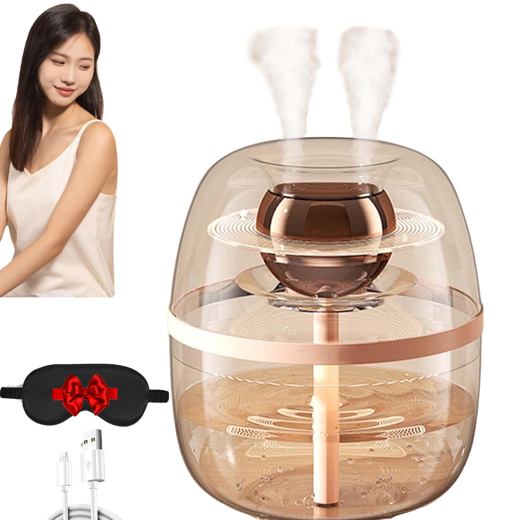 RAPOBRIX 2025 New Humidifier for Bedroom/Large Room - Copper Coil Small Table Top Desktop (Pink)