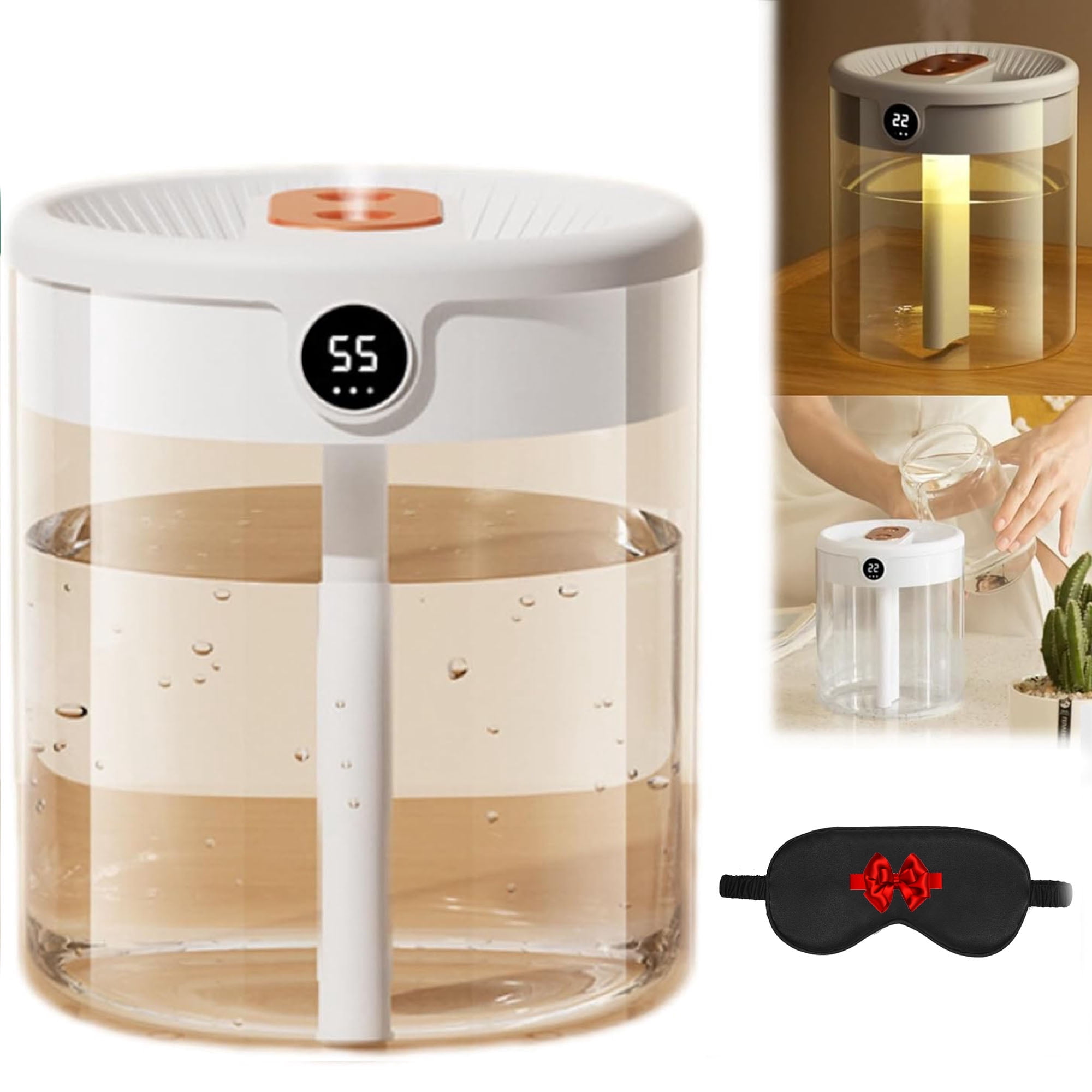 RAPOBRIX 2025 New Humidifier for Bedroom/Large Room - Copper Coil Small Table Top Desktop (Pink)