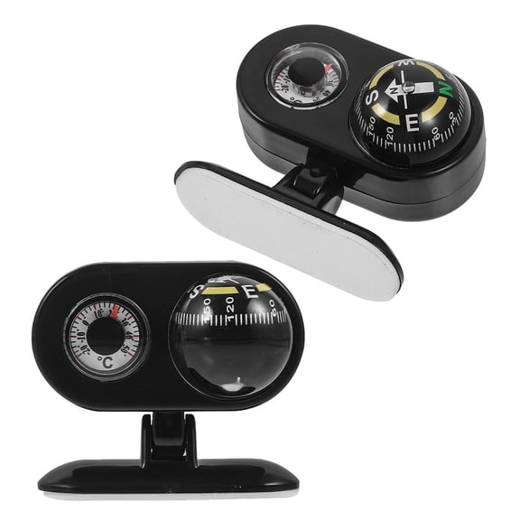 RAPOBRIX 2pcs Adjustable Vehicle Mount Dashboard Compass 2 In 1 Car Thermometer Compass Navigation Direction Guide Ball With Adhesive For Marine Boat Car Truck