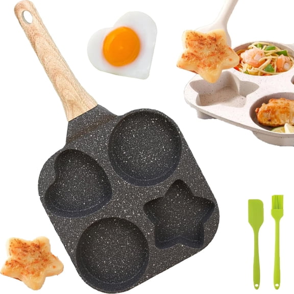 RAPOBRIX 4-Hole Nonstick Egg Frying Pan Set - Star & Heart Shapes, 7.5" Granite Coated Breakfast Skillet for Eggs, Pancakes, Bacon - Induction Comp...