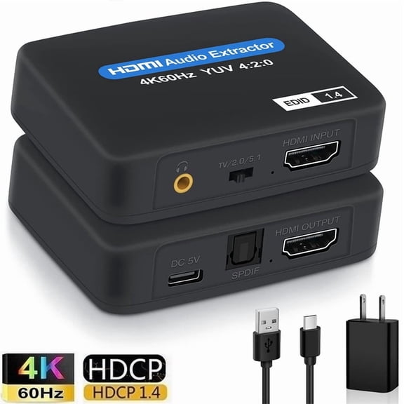 RAPOBRIX 4K@60Hz HDMI Audio Extractor - HDMI + Toslink SPDIF + 3.5mm for PS4/Xbox/TV