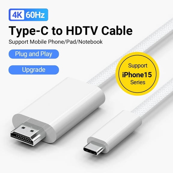 RAPOBRIX 4K Type-C to HDMI Cable 1.8m - Nylon Woven for iPhone 15/MacBook/Galaxy