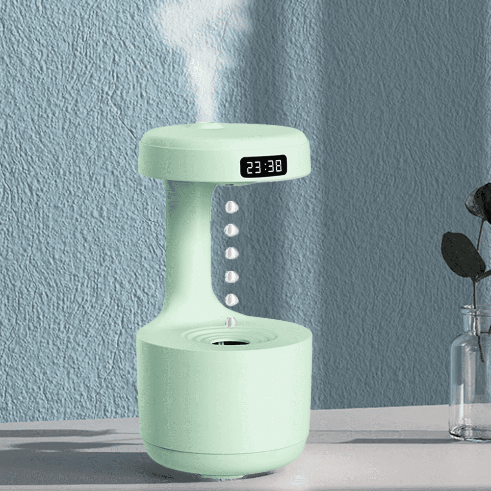 RAPOBRIX Anti-Gravity Humidifier with LED Clock - Ultrasonic Water Drip Cool Mist Aroma Diffuser for Baby/Nursery/Office