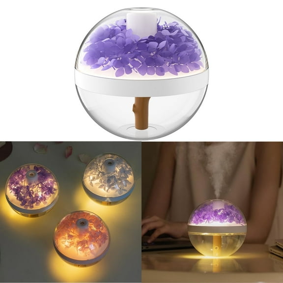 RAPOBRIX Preserved Flower Portable Humidifier - 270ml Cool Mist Essential Oil Diffuser with Night Light