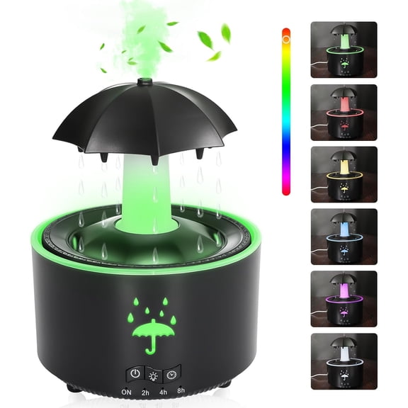 RAPOBRIX Rain Umbrella Humidifier Aroma Diffuser - Soothing Rain Sounds 7 Colors Timer Auto-Off for Relaxation/Home/Bedroom/Desk