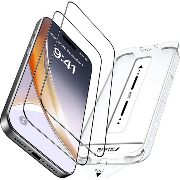 RAPTIC 9H+ Glass for iPhone 17 Pro Max Screen Protector (12FT Military Grade Shatterproof), Auto-Alignment Kits, HD Clear, Bubble Free Full Edge Coverage Tempered Glass, 2 Pack