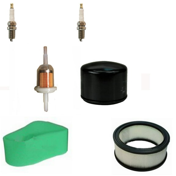 RAParts Oil Air & Fuel Filters with Spark Plugs Kit Fits John Deere L130 G100 G110 M133094 RC12YC 30089 P550335 AM125424
